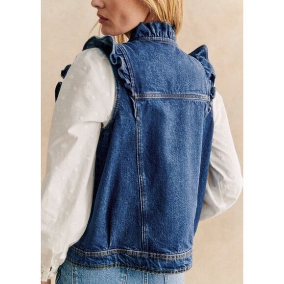 Sézane Faye Organic Cotton Denim Jacket Vest - S Dark Blue - Picture 5 of 5